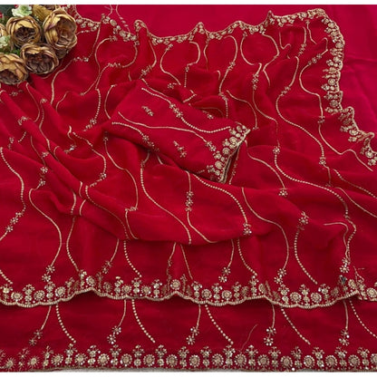 Generic Women's Jimmy Choo Embellished Saree With Unstitched Blouse 5.5Mtr�(Pink)