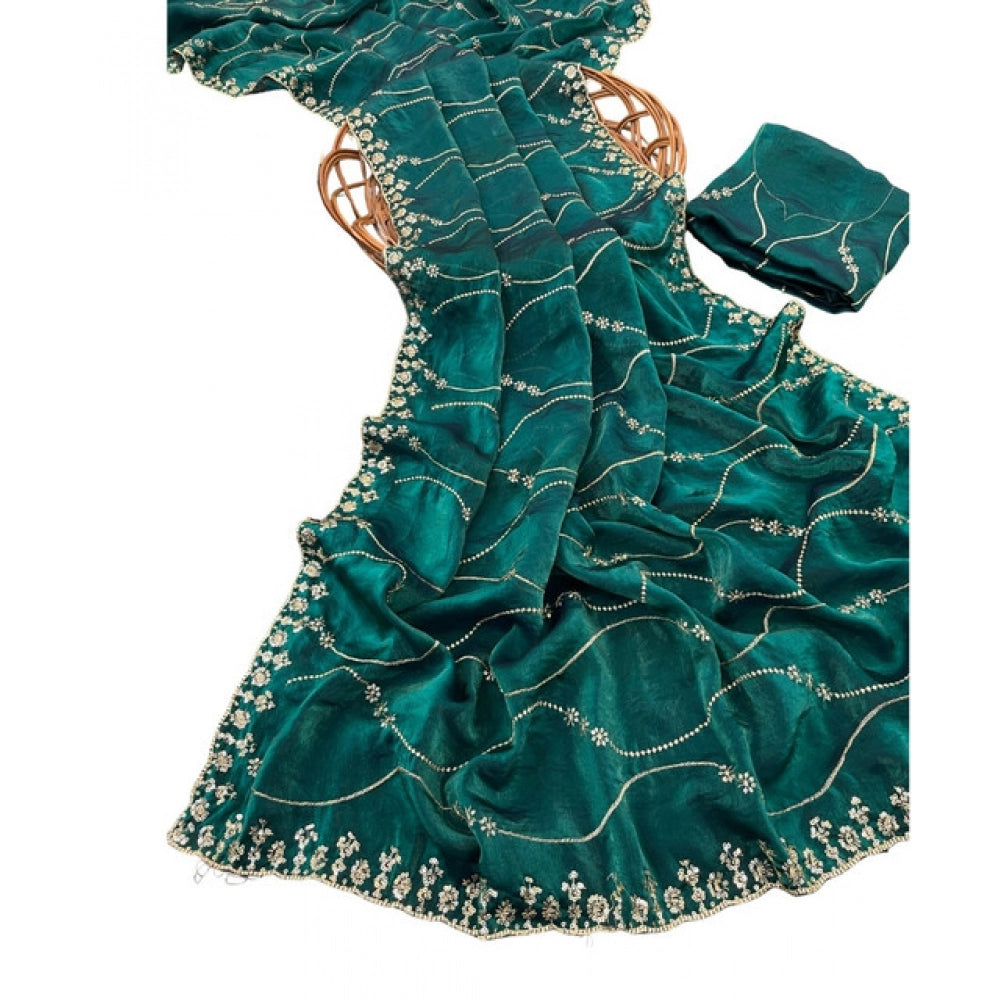 Generic Women's Jimmy Choo Embellished Saree With Unstitched Blouse 5.5Mtr�(Bottle Green)