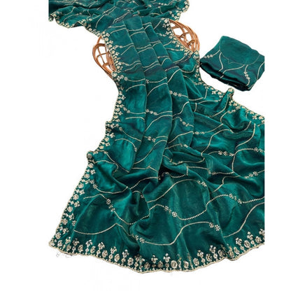 Generic Women's Jimmy Choo Embellished Saree With Unstitched Blouse 5.5Mtr�(Bottle Green)