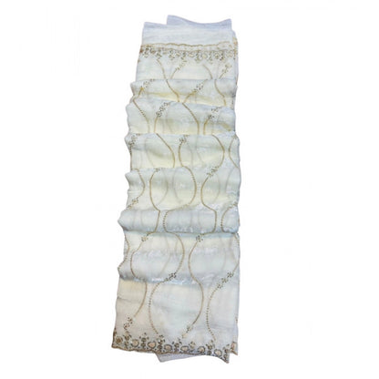 Generic Women's Jimmy Choo Embellished Saree With Unstitched Blouse 5.5Mtr�(White)