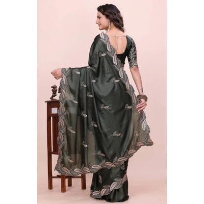 Generic Women's Georgette Embroidered Saree With Unstitched Blouse 5.5Mtr�(Charcoal Green)