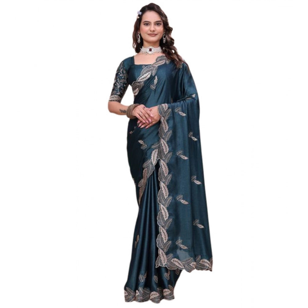 Generic Women's Georgette Embroidered Saree With Unstitched Blouse 5.5Mtr�(Teal)