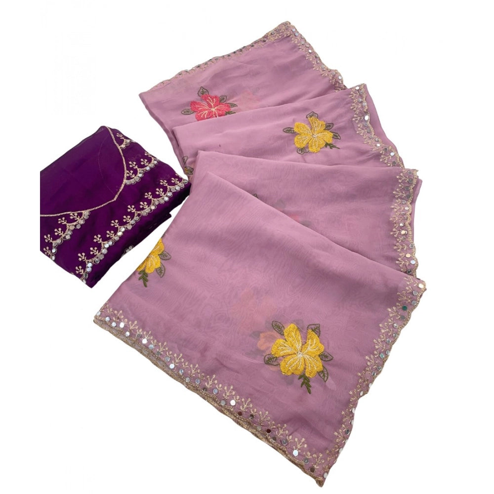 Generic Women's Georgette Embellished Saree With Unstitched Blouse 5.5Mtr�(Lavender)