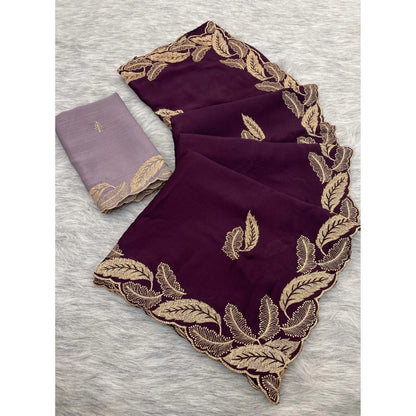 Generic Women's Chiffon Embroidered Saree With Unstitched Blouse 5.5Mtr�(Magenta)