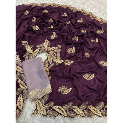 Generic Women's Chiffon Embroidered Saree With Unstitched Blouse 5.5Mtr�(Magenta)