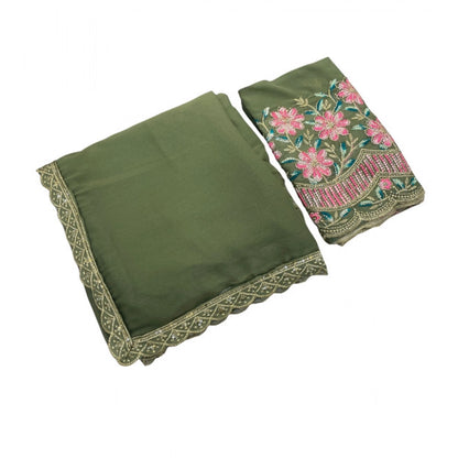 Generic Women's Georgette Embellished Saree With Unstitched Blouse 5.5Mtr�(Olive Green)