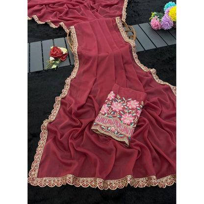 Generic Women's Georgette Embellished Saree With Unstitched Blouse 5.5Mtr�(Maroon)