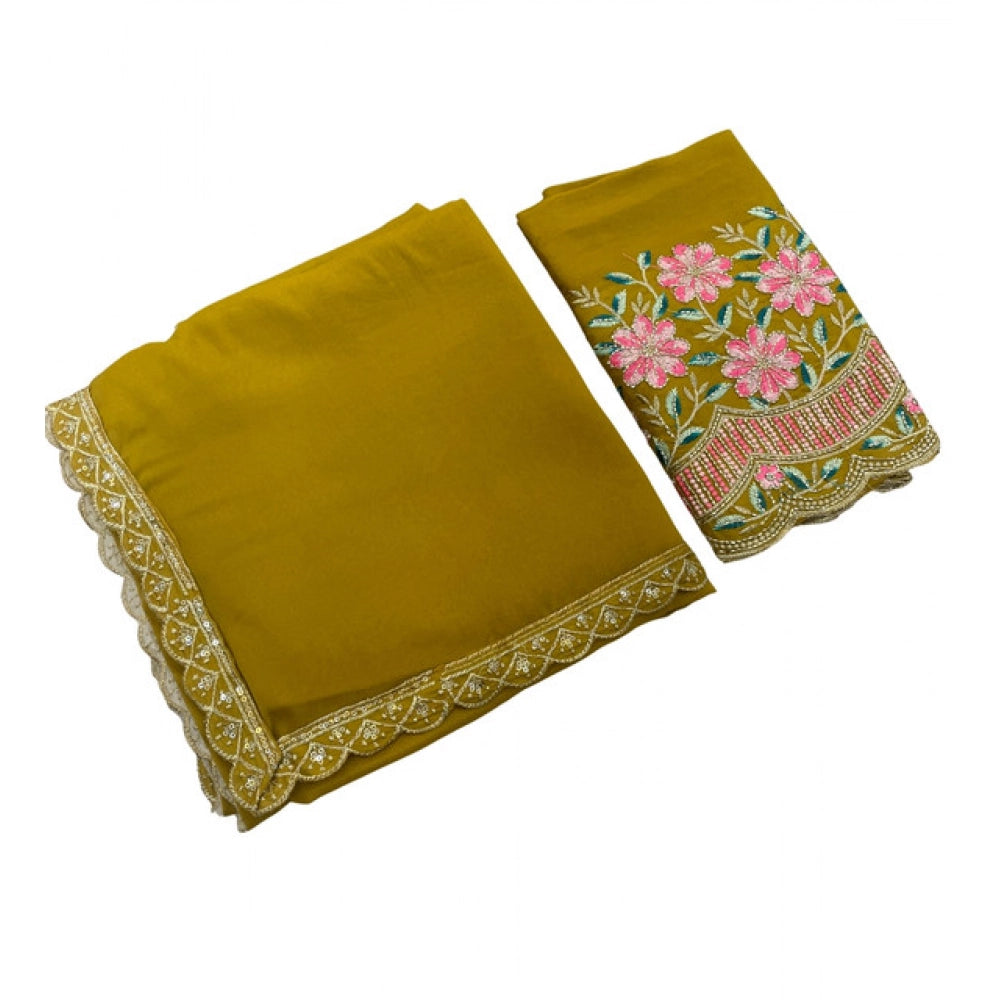 Generic Women's Georgette Embellished Saree With Unstitched Blouse 5.5Mtr�(Yellow)