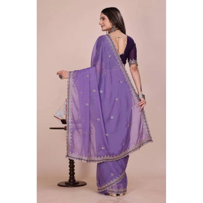 Generic Women's Georgette Embellished Saree With Unstitched Blouse 5.5Mtr�(Purple)