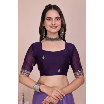Generic Women's Georgette Embellished Saree With Unstitched Blouse 5.5Mtr�(Purple)