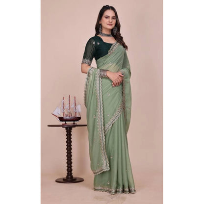 Generic Women's Georgette Embellished Saree With Unstitched Blouse 5.5Mtr�(Pista Green)