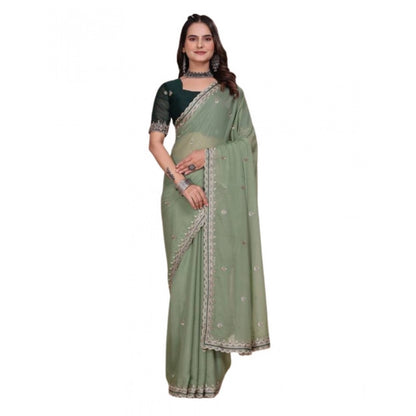 Generic Women's Georgette Embellished Saree With Unstitched Blouse 5.5Mtr�(Pista Green)