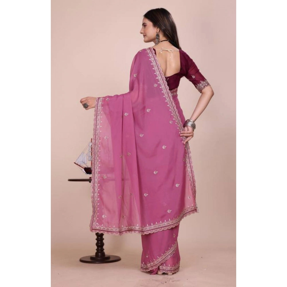 Generic Women's Georgette Embellished Saree With Unstitched Blouse 5.5Mtr�(Pink)