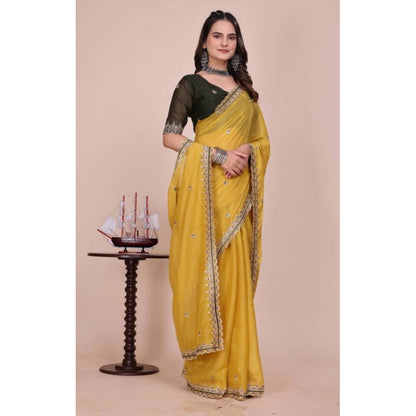 Generic Women's Georgette Embellished Saree With Unstitched Blouse 5.5Mtr�(Yellow)
