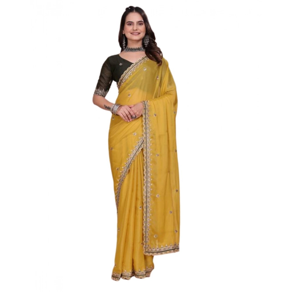 Generic Women's Georgette Embellished Saree With Unstitched Blouse 5.5Mtr�(Yellow)