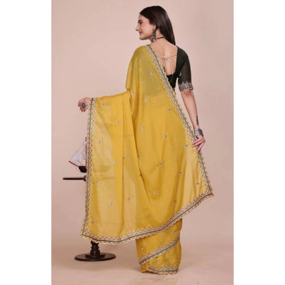 Generic Women's Georgette Embellished Saree With Unstitched Blouse 5.5Mtr�(Yellow)