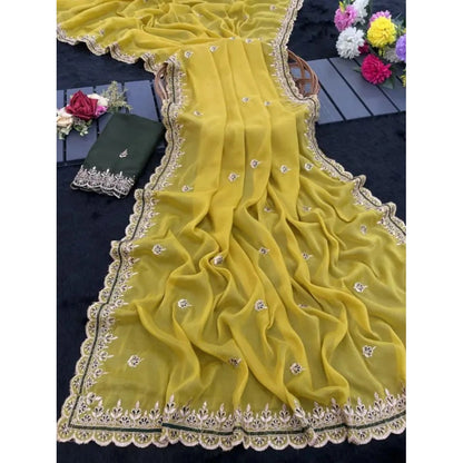 Generic Women's Georgette Embellished Saree With Unstitched Blouse 5.5Mtr�(Yellow)