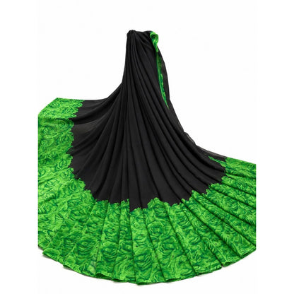 Generic Women's Georgette Printed Saree With Unstitched Blouse 5.5Mtr (Black-Green)