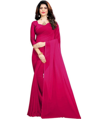 Generic Women's Georgette Solid Saree With Unstitched Blouse 5.5Mtr (Pink)