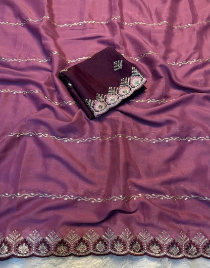 Generic Women's Georgette Embroidered Saree With Unstitched Blouse 5.5Mtr (Pink)