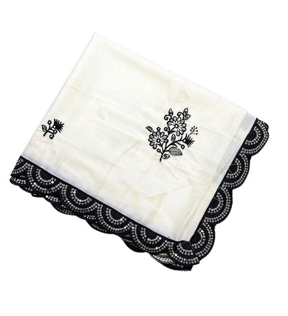 Generic Women's Georgette Embroidered Saree With Unstitched Blouse 5.5Mtr (White-Black)
