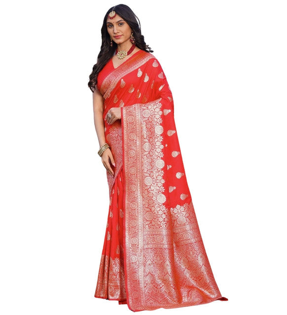 Generic Women's Jacquard Printed Saree With Unstitched Blouse 5.5Mtr (Red)