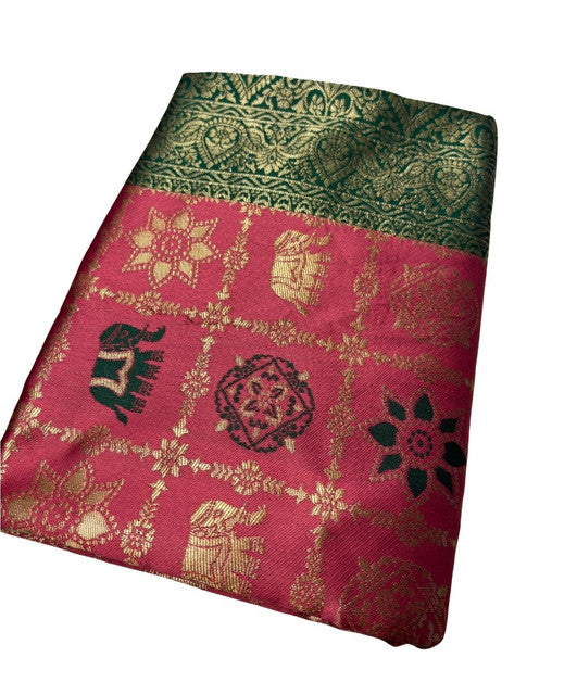 Generic Women's Jacquard Printed Saree With Unstitched Blouse 5.5Mtr (Pink)