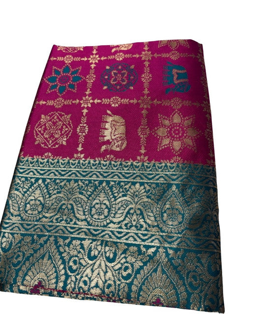 Generic Women's Jacquard Printed Saree With Unstitched Blouse 5.5Mtr (Magenta)