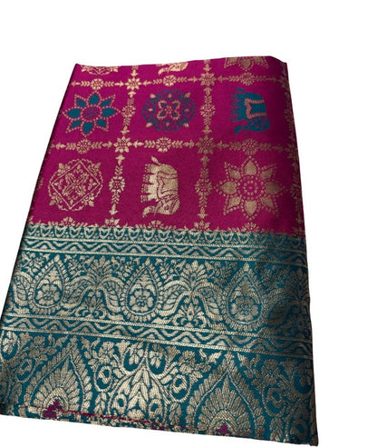 Generic Women's Jacquard Printed Saree With Unstitched Blouse 5.5Mtr (Magenta)