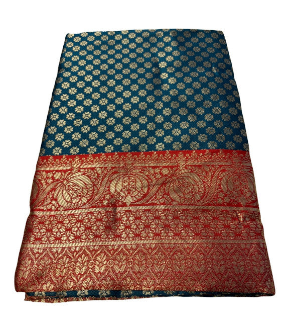 Generic Women's Jacquard Printed Saree With Unstitched Blouse 5.5Mtr (Teal)