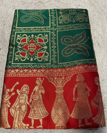 Generic Women's Jacquard Printed Saree With Unstitched Blouse 5.5Mtr (Green)