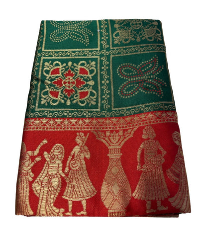 Generic Women's Jacquard Printed Saree With Unstitched Blouse 5.5Mtr (Green)
