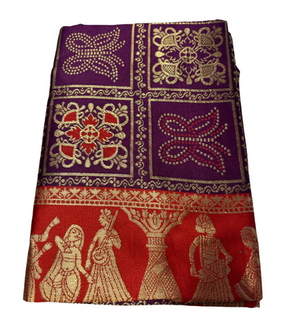 Generic Women's Jacquard Printed Saree With Unstitched Blouse 5.5Mtr (Wine)
