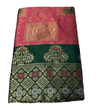 Generic Women's Jacquard Printed Saree With Unstitched Blouse 5.5Mtr (Pink)