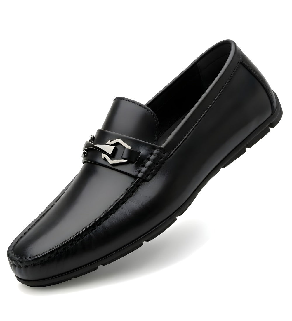 Generic Men's Synthetic Leather Solid Slip-On Casual Loafers With Metal Bit (Black)