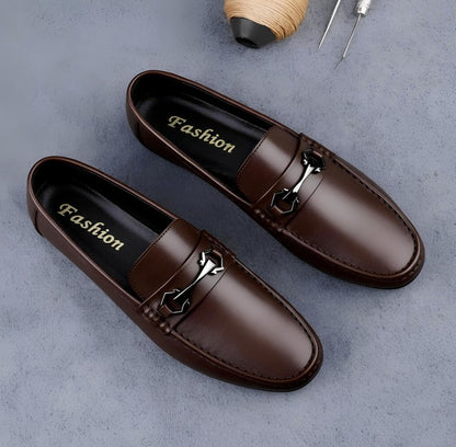Generic Men's Synthetic Leather Solid Slip-On Casual Loafers With Metal Bit (Brown)