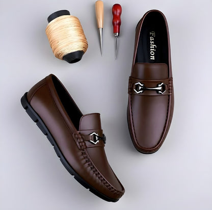 Generic Men's Synthetic Leather Solid Slip-On Casual Loafers With Metal Bit (Brown)