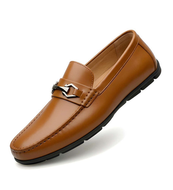 Generic Men's Synthetic Leather Solid Slip-On Casual Loafers With Metal Bit (Tan)