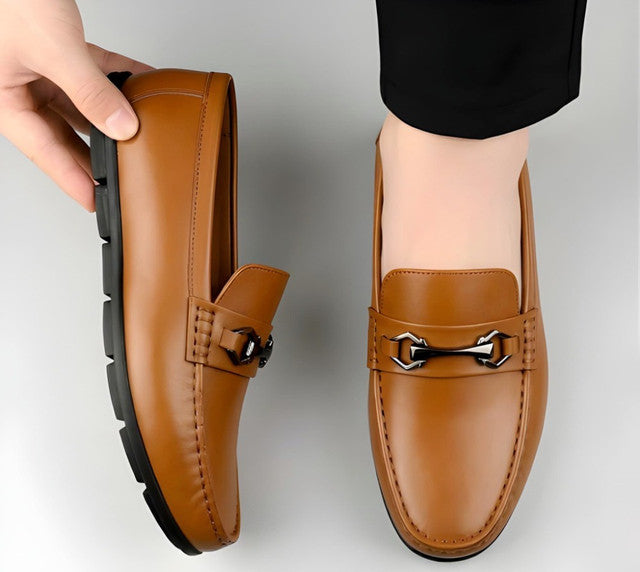 Generic Men's Synthetic Leather Solid Slip-On Casual Loafers With Metal Bit (Tan)