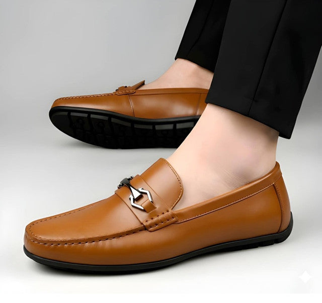 Generic Men's Synthetic Leather Solid Slip-On Casual Loafers With Metal Bit (Tan)