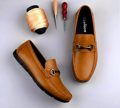 Generic Men's Synthetic Leather Solid Slip-On Casual Loafers With Metal Bit (Tan)