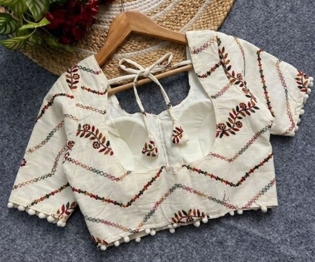Generic Women's Cotton Printed Half sleeve Round Neck Padded Readymade Blouse (Cream, Size 38 - Self-Alterable 36�40)