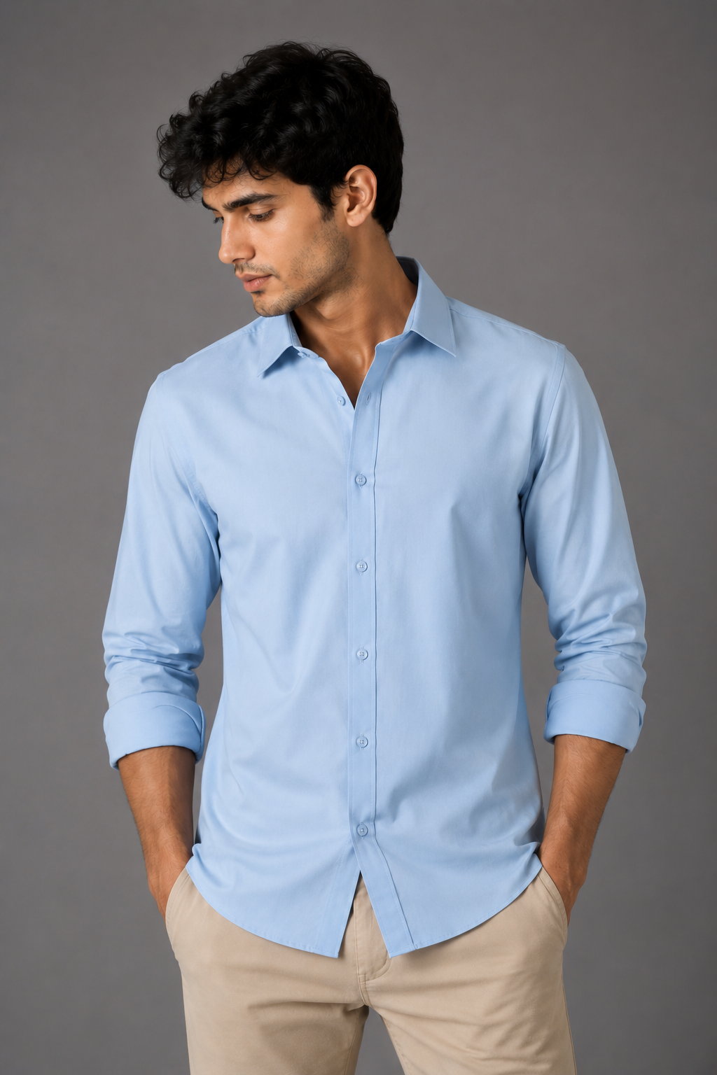 Men's Premium 100% Cotton Plain Full Sleeve Shirt | Heavy Stiff Collar & Cuff | Enzyme Washed | Laffer Peach Fabric