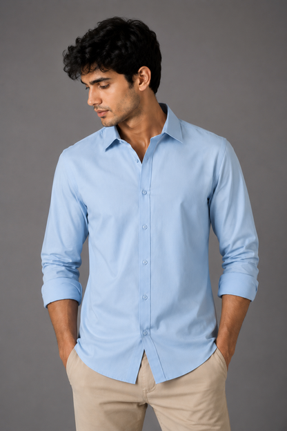 Men's Premium 100% Cotton Plain Full Sleeve Shirt | Heavy Stiff Collar & Cuff | Enzyme Washed | Laffer Peach Fabric