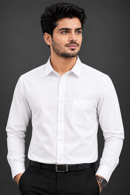 Men's Premium 100% Cotton Plain Full Sleeve Shirt | Heavy Stiff Collar & Cuff | Enzyme Washed | Laffer Peach Fabric