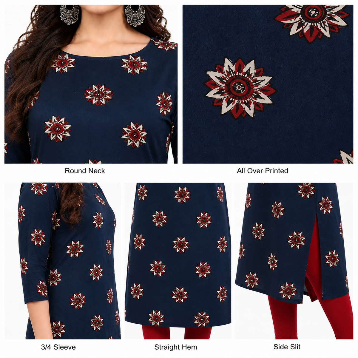 Women's Long American Crepe Kurti | Printed Casual Ethnic Wear | Random Design and Color | Combo Pack