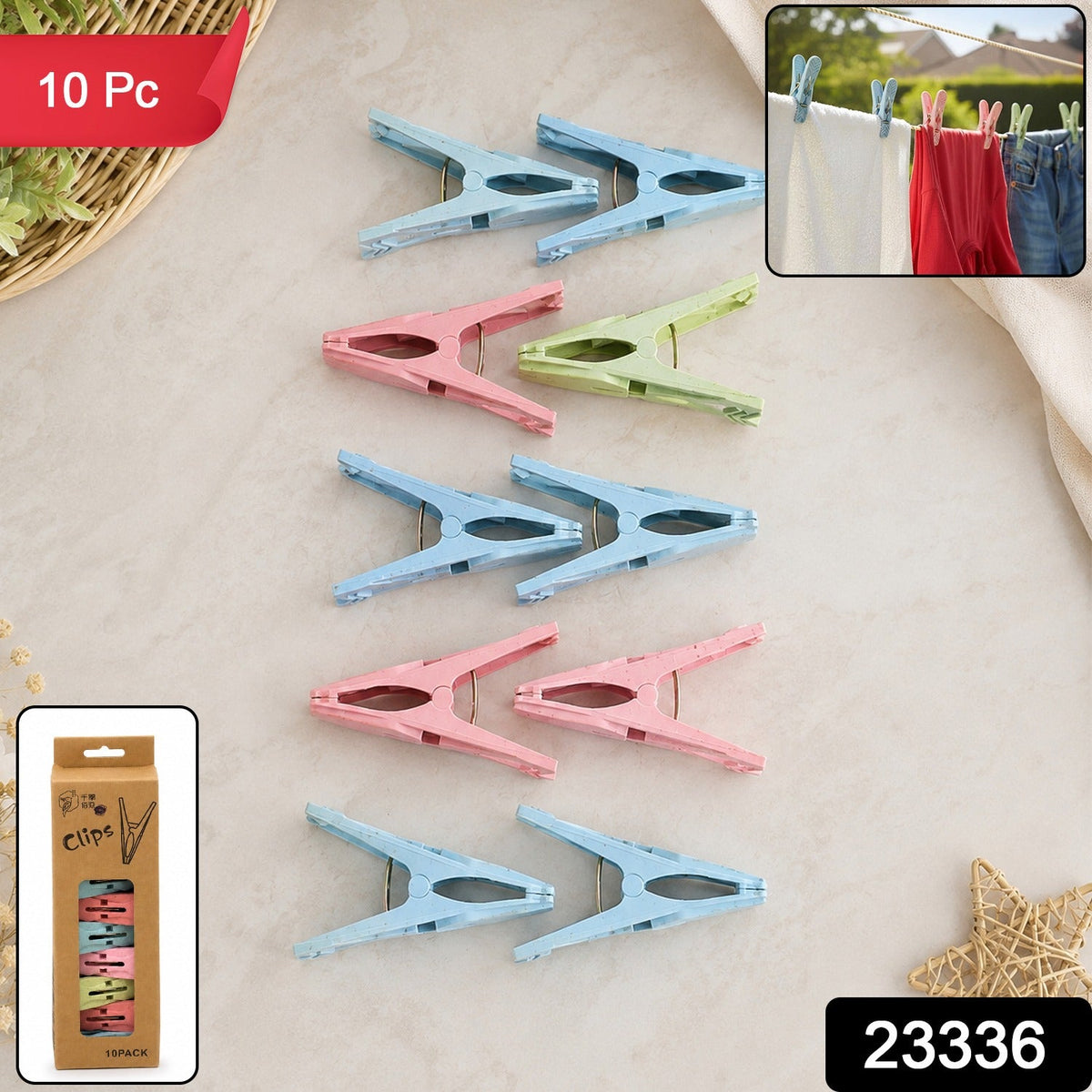 Pack of 10 plastic laundry clothes clips