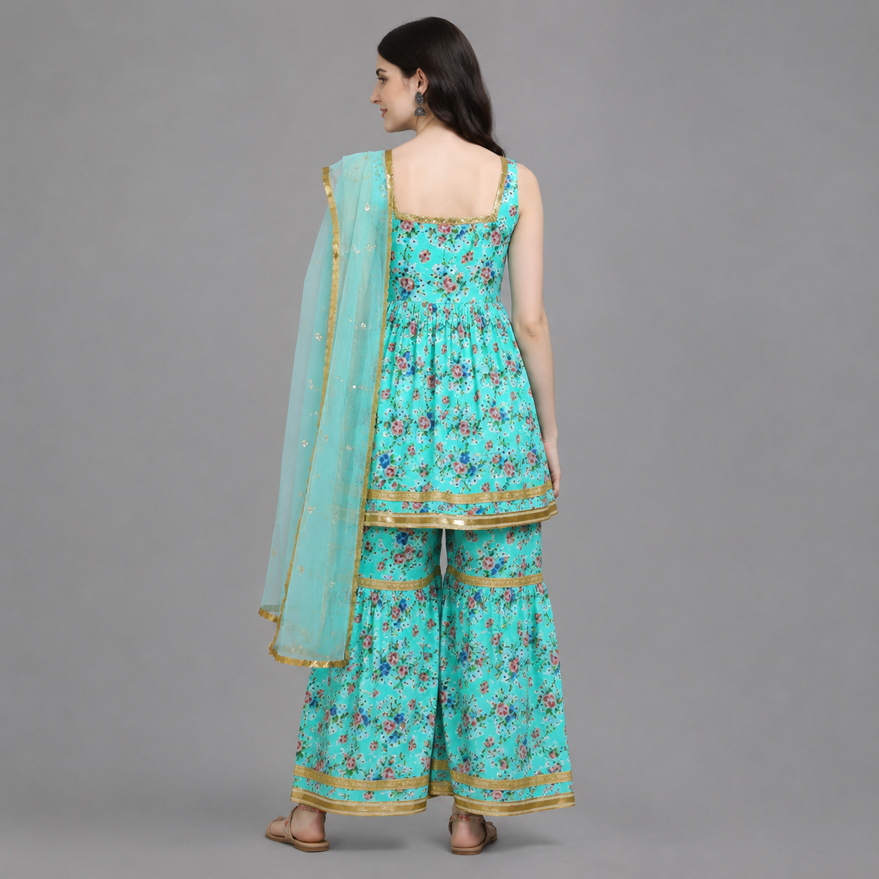 Women's Premium 3-Piece Sharara Suit Set with Inner Lining | Embroidered Ethnic Kurta, Sharara & Dupatta | M to XXL | 5-6 Colors Available