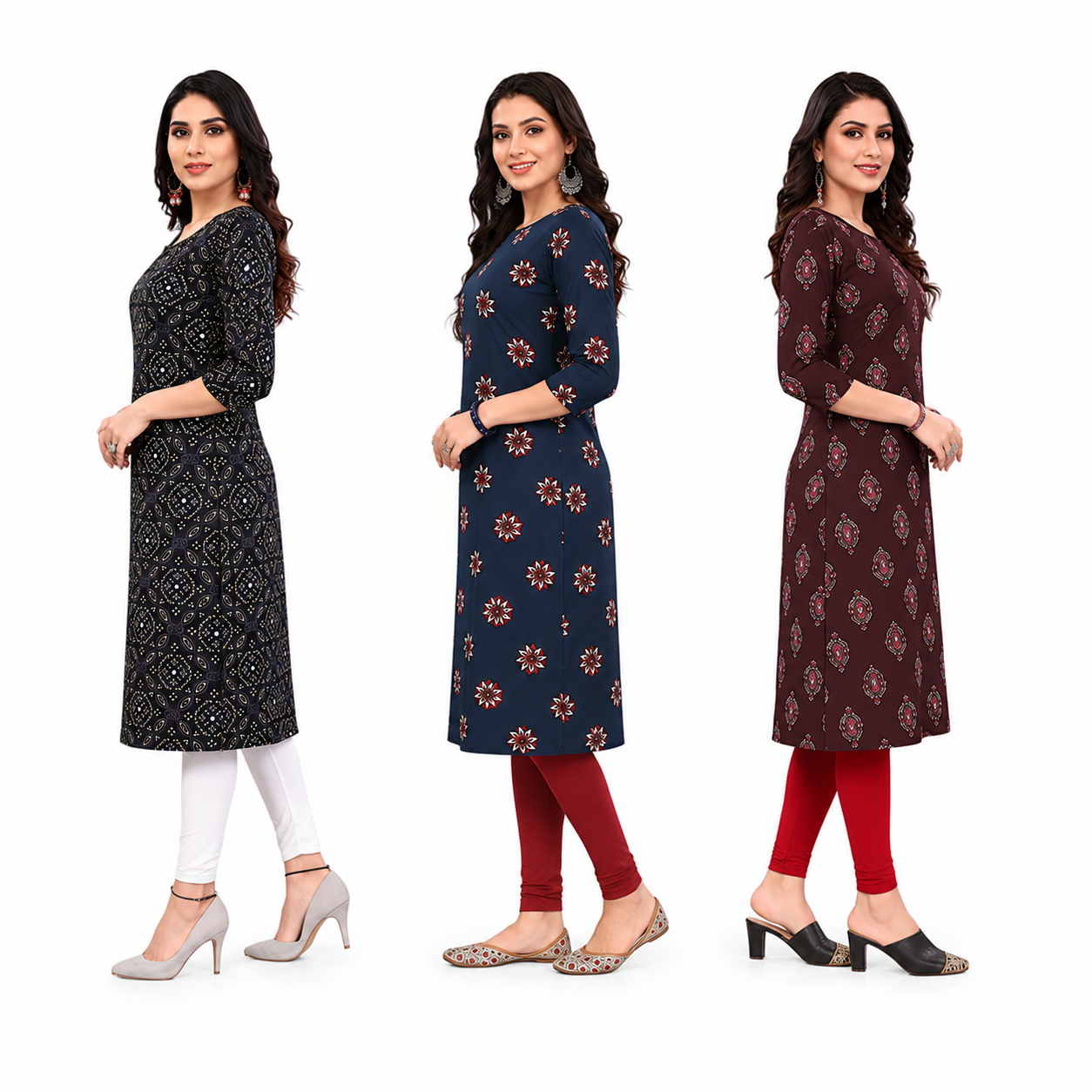Women's Long American Crepe Kurti | Printed Casual Ethnic Wear | Random Design