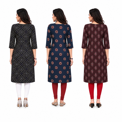 Women's Long American Crepe Kurti | Printed Casual Ethnic Wear | Random Design